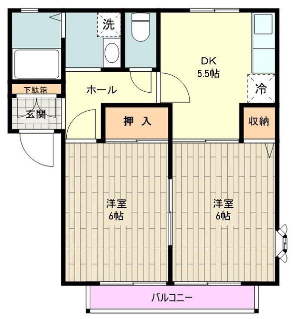 シャルムかしの木(2DK/1階)の間取り写真