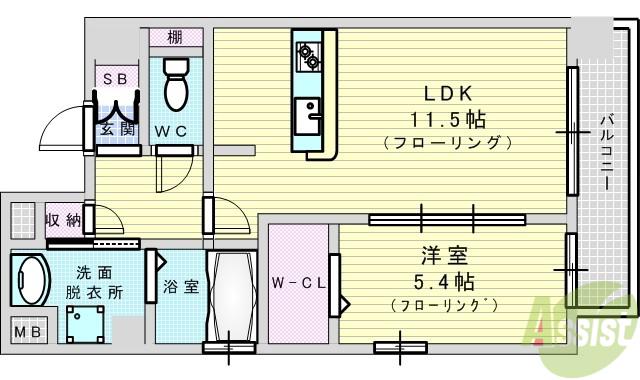 アグレアーブル(1LDK/6階)の間取り写真
