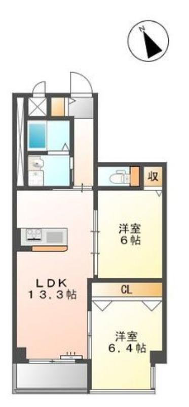 レスパス アグレアーブル(2LDK/2階)の間取り写真