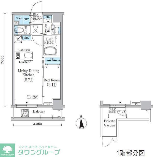 中井レジデンス(1LDK/1階)の間取り写真
