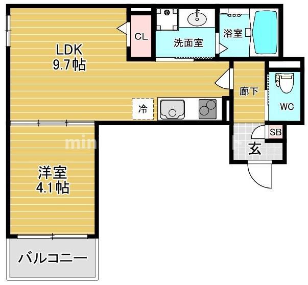 AIA難波南(1LDK/4階)の間取り写真