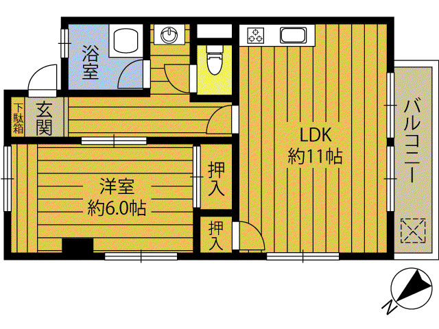 三洋ALビル(1LDK/4階)の間取り写真