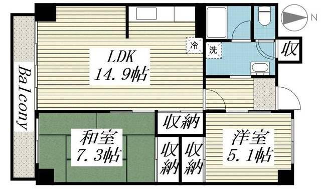 フォーシーズン苫小牧(2LDK/9階)の間取り写真