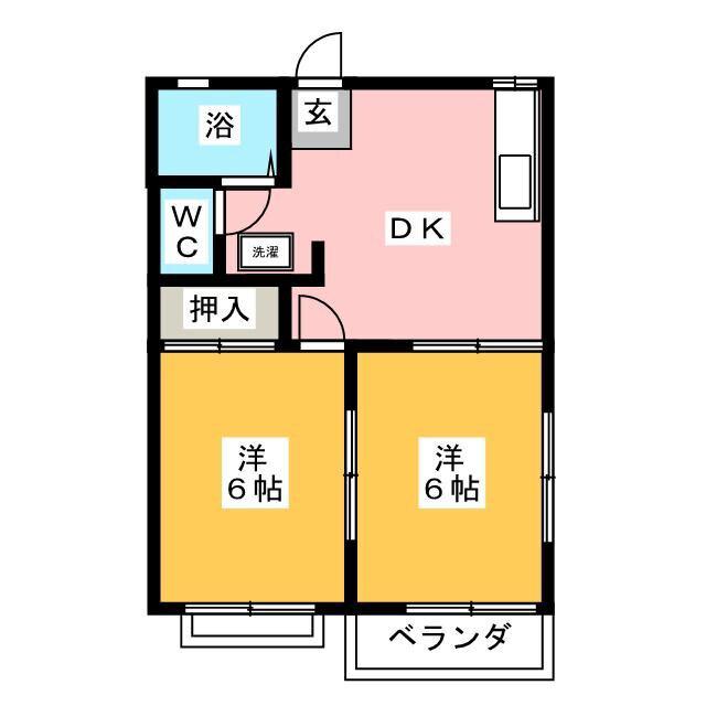 常楽ハイツ3号棟(2DK/2階)の間取り写真