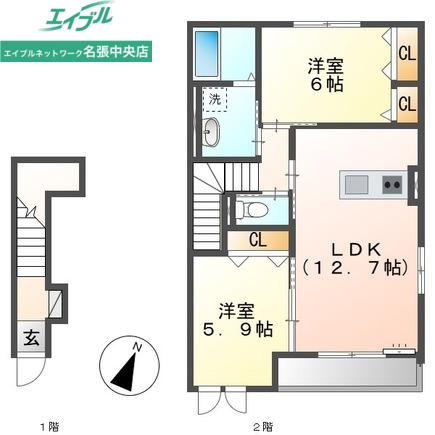 ファミールA(1LDK/2階)の間取り写真