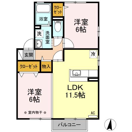 ラフェリスタ(2LDK/2階)の間取り写真