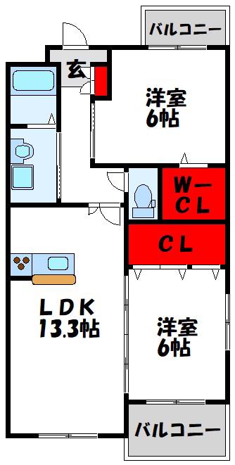 プレステージコオリナI(2LDK/1階)の間取り写真
