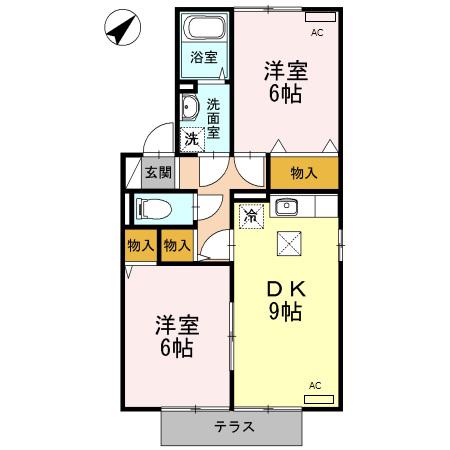 メゾンドールB棟(2DK/1階)の間取り写真