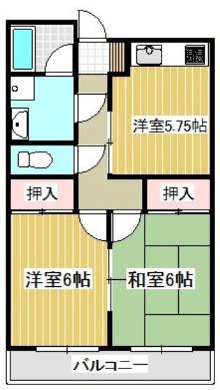 エクセルあまちB(2DK/3階)の間取り写真