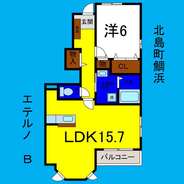 エテルノ B(1LDK/1階)の間取り写真