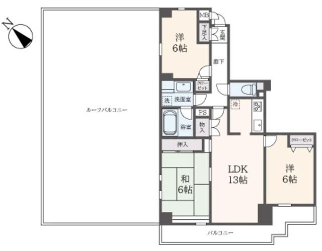 コスモ横浜白根町(3LDK/5階)の間取り写真