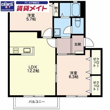 グリーンヒル中島 A(2LDK/2階)の間取り写真