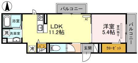 D-ROOM西難波(1LDK/3階)の間取り写真