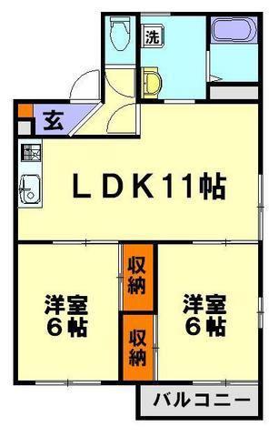 オークヒルA棟(2LDK/1階)の間取り写真