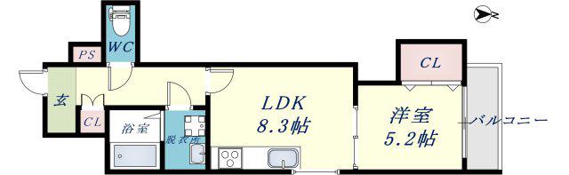 クリエオーレ衣摺1(1LDK/3階)の間取り写真