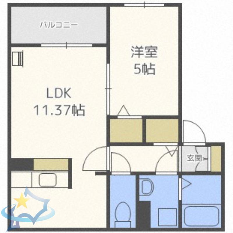 ブランドール八軒(1LDK/3階)の間取り写真