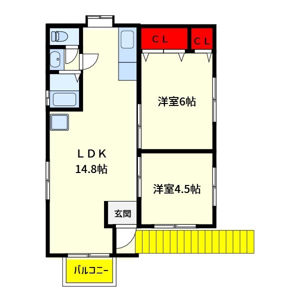 ルミエール中島(2LDK/2階)の間取り写真