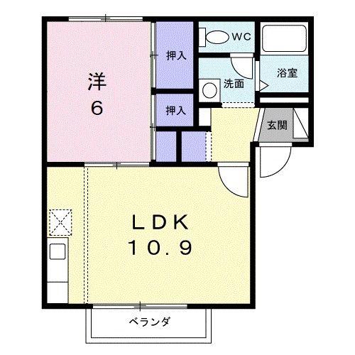 ファミールパークスA(1LDK/2階)の間取り写真
