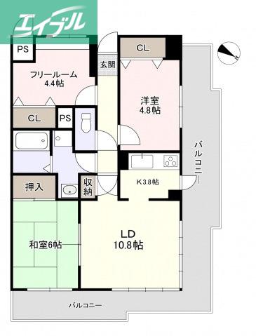 ファミールタワープラザ岡山(3LDK/5階)の間取り写真