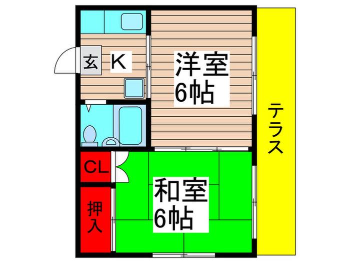 鴨谷ハイツ(2K/1階)の間取り写真