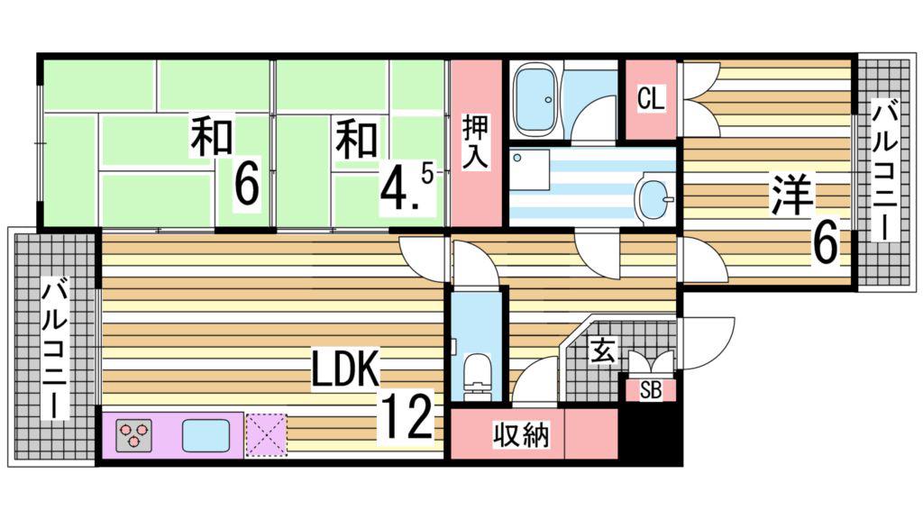 リバーサイド北別府(3LDK/1階)の間取り写真