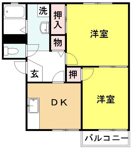 エステート宮久保B棟(2DK/1階)の間取り写真