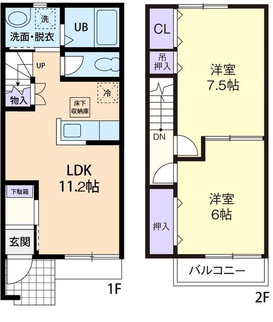 ラフィーネ小松(2LDK/1階)の間取り写真