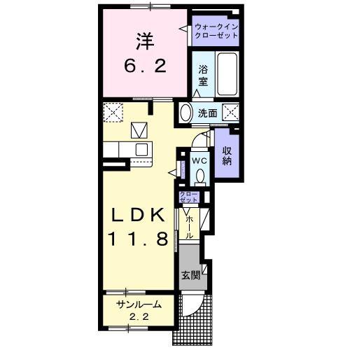 クレール 花水木(1LDK/1階)の間取り写真