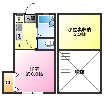 ランドール元住吉(1K/2階)の間取り写真