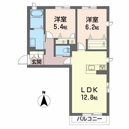 シャーメゾン薬師堂I(2LDK/2階)の間取り写真