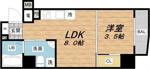 セレニテ上町台(1LDK/9階)の間取り写真