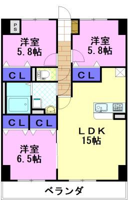 グラースリオ(3LDK/5階)の間取り写真
