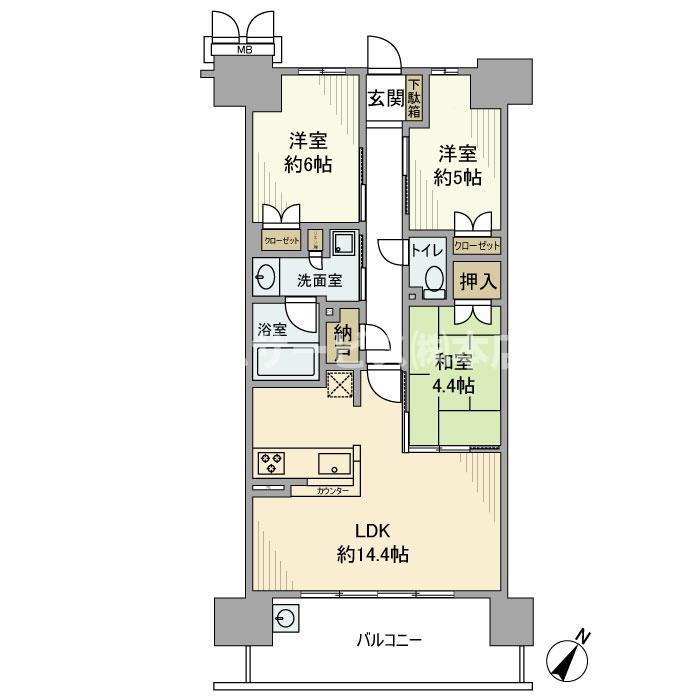 大阪ベイレジデンス(3LDK/13階)の間取り写真