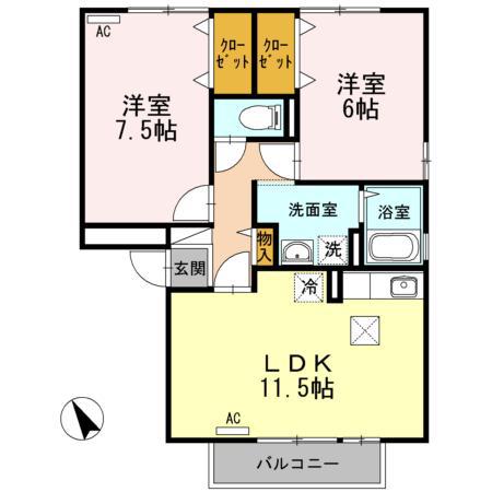 マンマミーヤC棟(2LDK/1階)の間取り写真