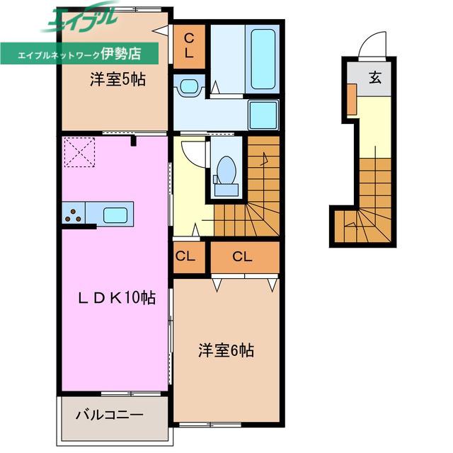 メゾン アンソレイエ A(2LDK/2階)の間取り写真