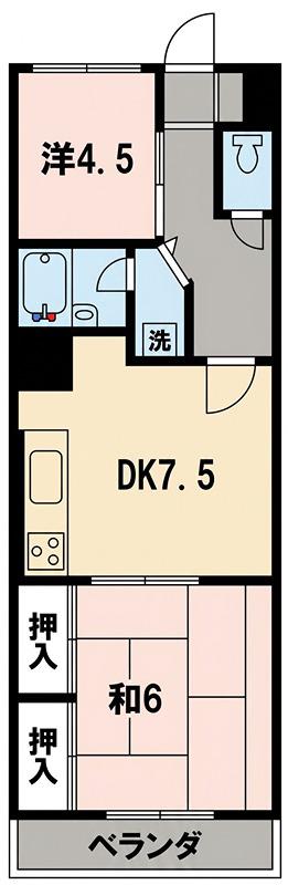 グレイスヒル二本木(2DK/4階)の間取り写真