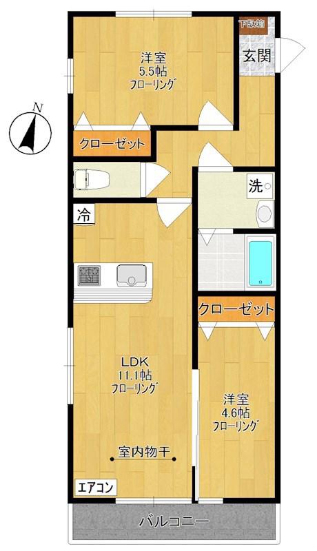 フェリーチェ(2LDK/2階)の間取り写真