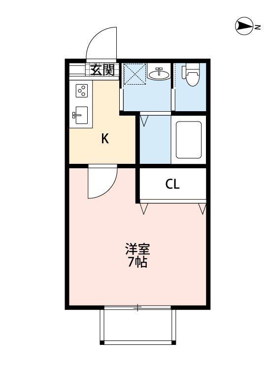 クレストコート葛城(1K/2階)の間取り写真