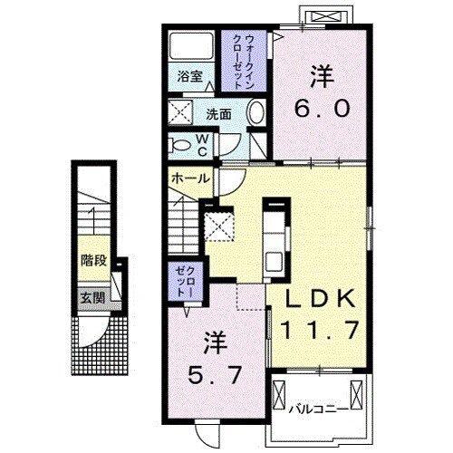 ベルファミーユII(2LDK/2階)の間取り写真