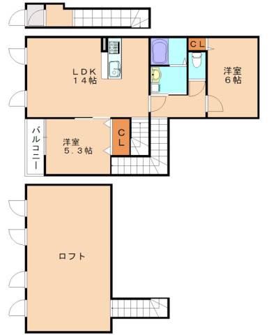 グランキューブA(2LDK/2階)の間取り写真