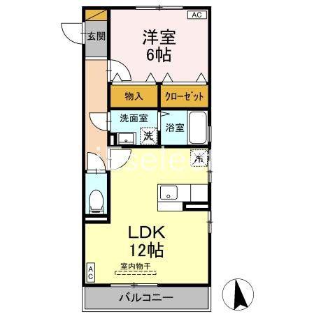 アヴェニール志津A(1LDK/3階)の間取り写真