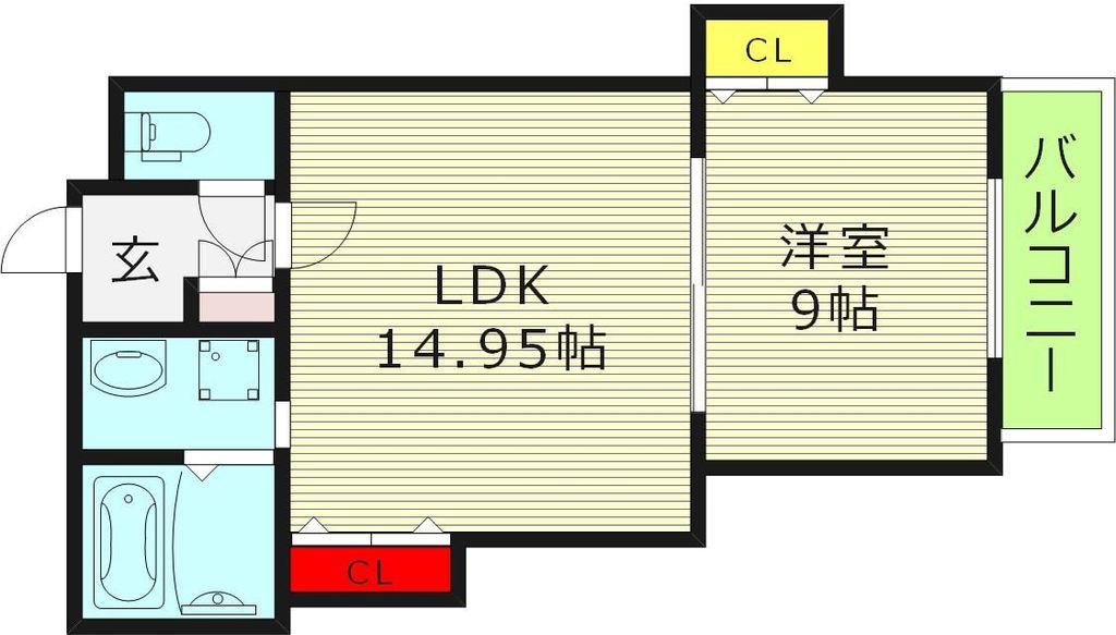 GMヒルズ今津北A棟(1LDK/3階)の間取り写真