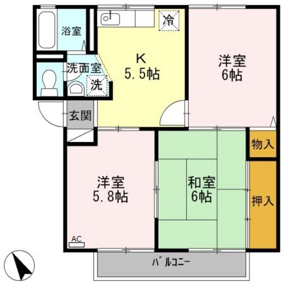 プレジール小野F棟(3K/2階)の間取り写真