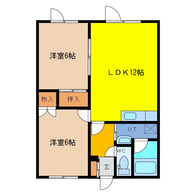 シャルム花園(2LDK/2階)の間取り写真