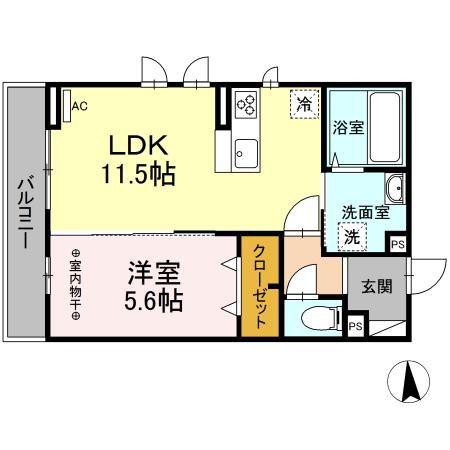 DーROOM DEARCOURT 幸町 III(1LDK/3階)の間取り写真