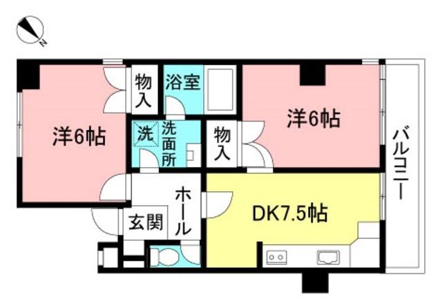 ガーデン・ハイツ町田(2DK/1階)の間取り写真