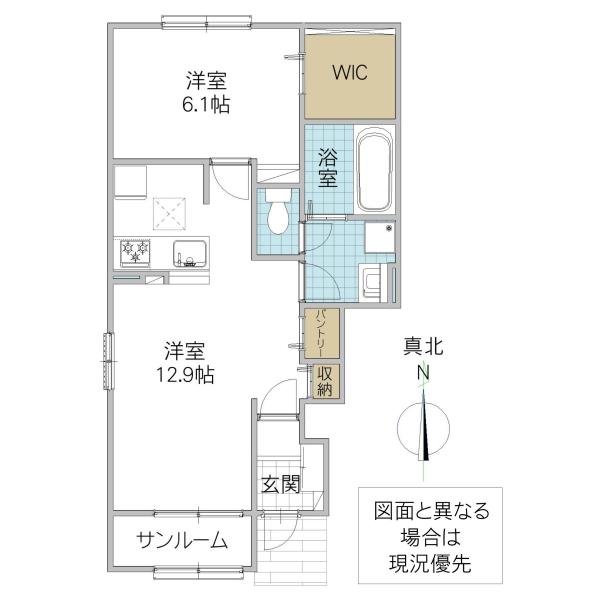 グランソレイユ U(1LDK/1階)の間取り写真