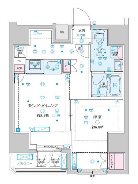 ジェノヴィア文京千駄木(1LDK/12階)の間取り写真