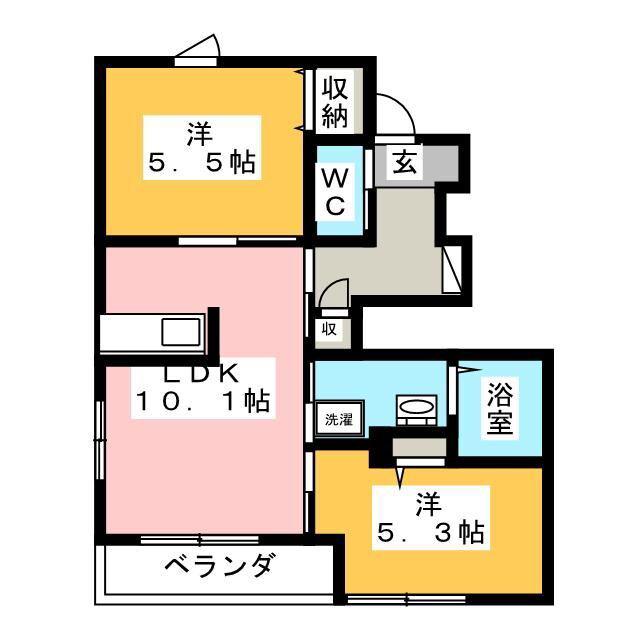 ディア ヴェルジュ(2LDK/1階)の間取り写真