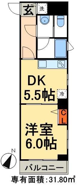 L.Oマンション(1DK/6階)の間取り写真